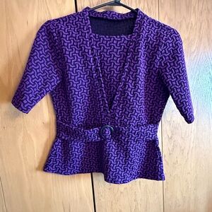 Chic Women's Purple Patterned Blouse with Belt